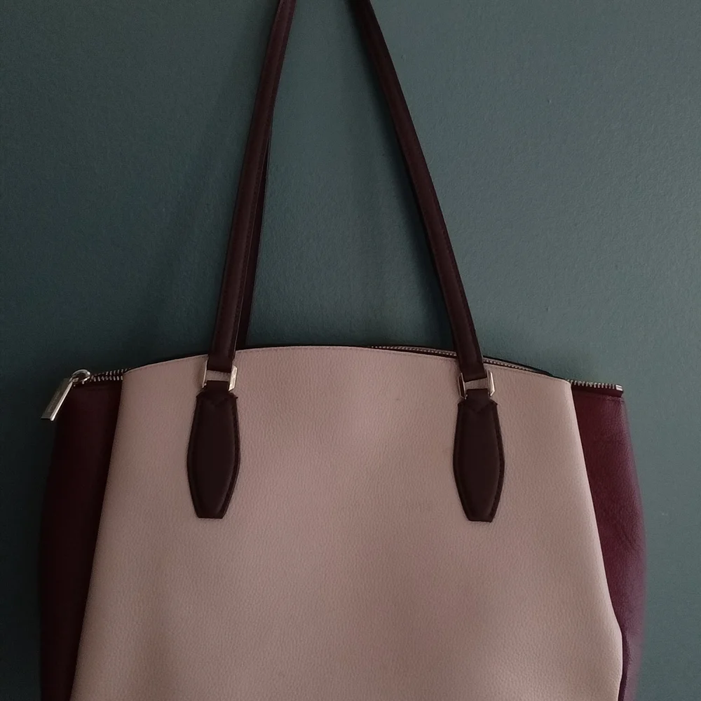 Kate Spade New‎ York Colorblock Leather Tote Bag Burgundy Cream